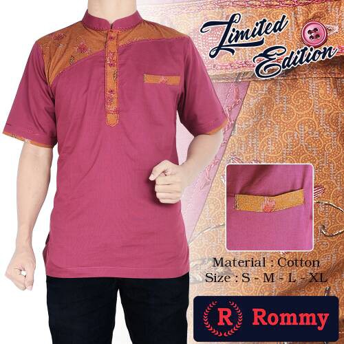 Kemeja / Baju Koko Muslim Rommy Pria - Merah Marun Kombinasi