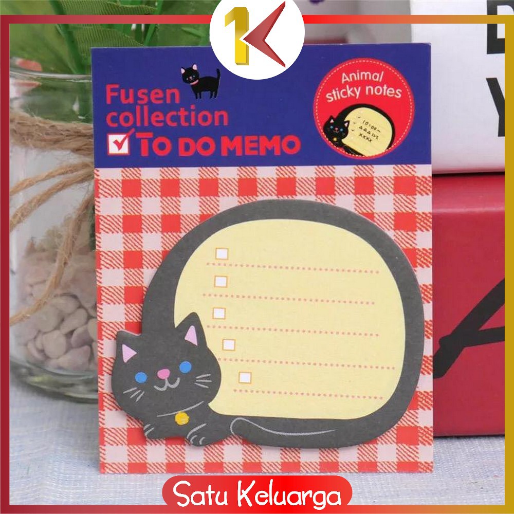 SK-A3 Sticky Notes Motif Binatang Tempelan Kertas Catatan Memo Note Karakter Animal Lucu Unik-Kucing Hitam
