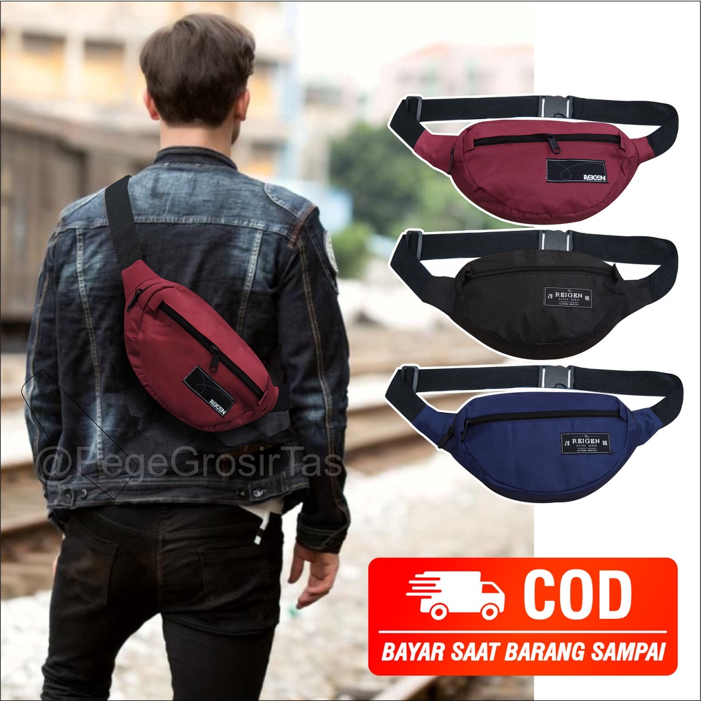 P8816 - Tas Selempang Pria Waistbag Bisa Untuk Tas Pinggang Model Oval Polos