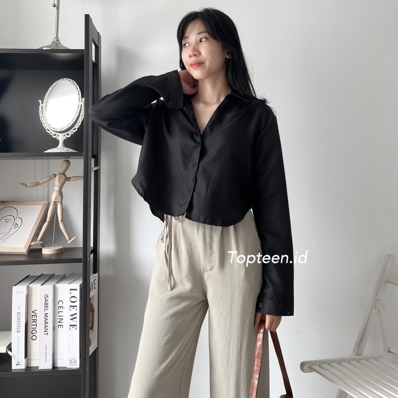 LONG Lexa Sakura Crop Kemeja Wanita Casual Kerja