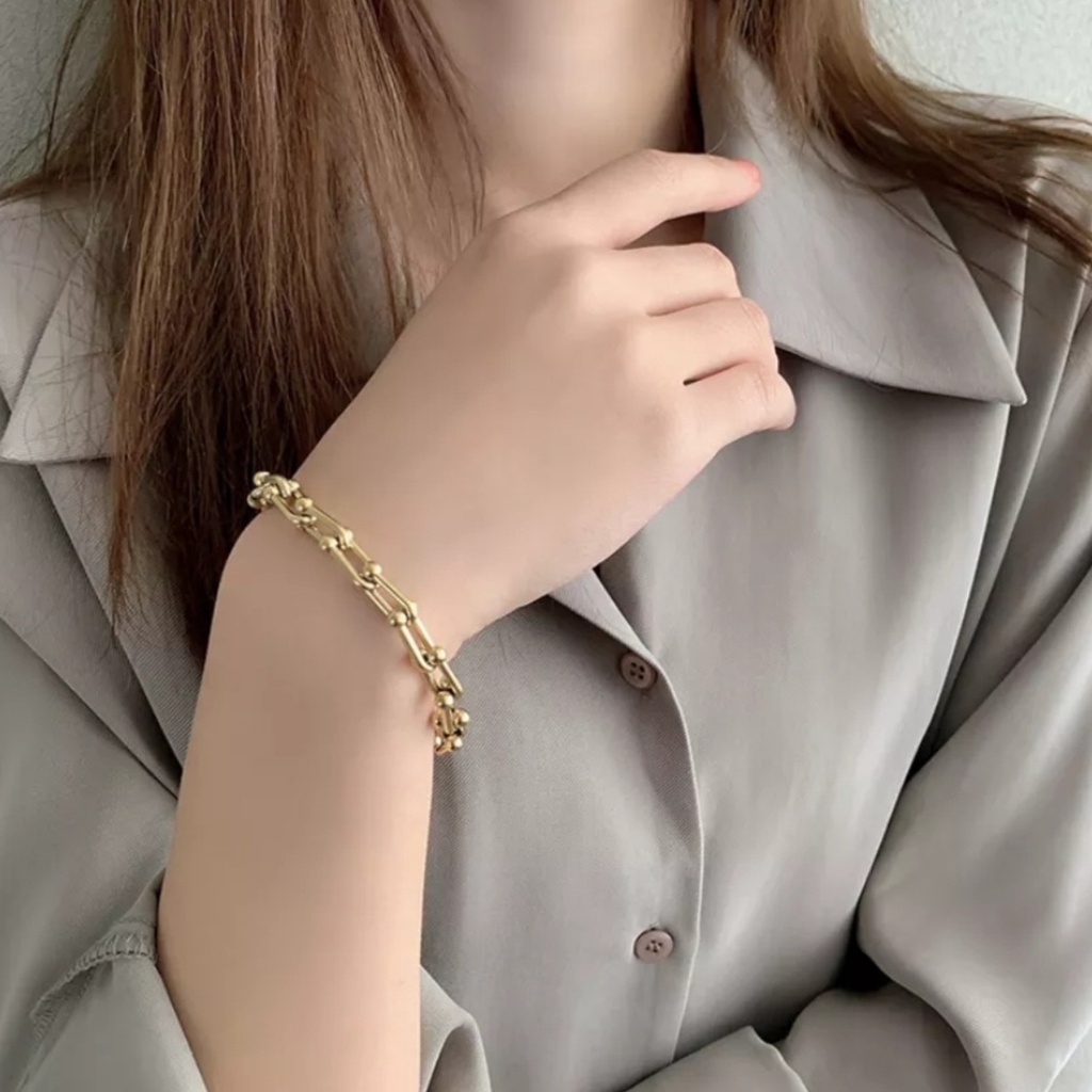 Gelang Rantai Tangan Titanium Model Rantai Bentuk U Tersedia Warna Rose Gold dan Gold