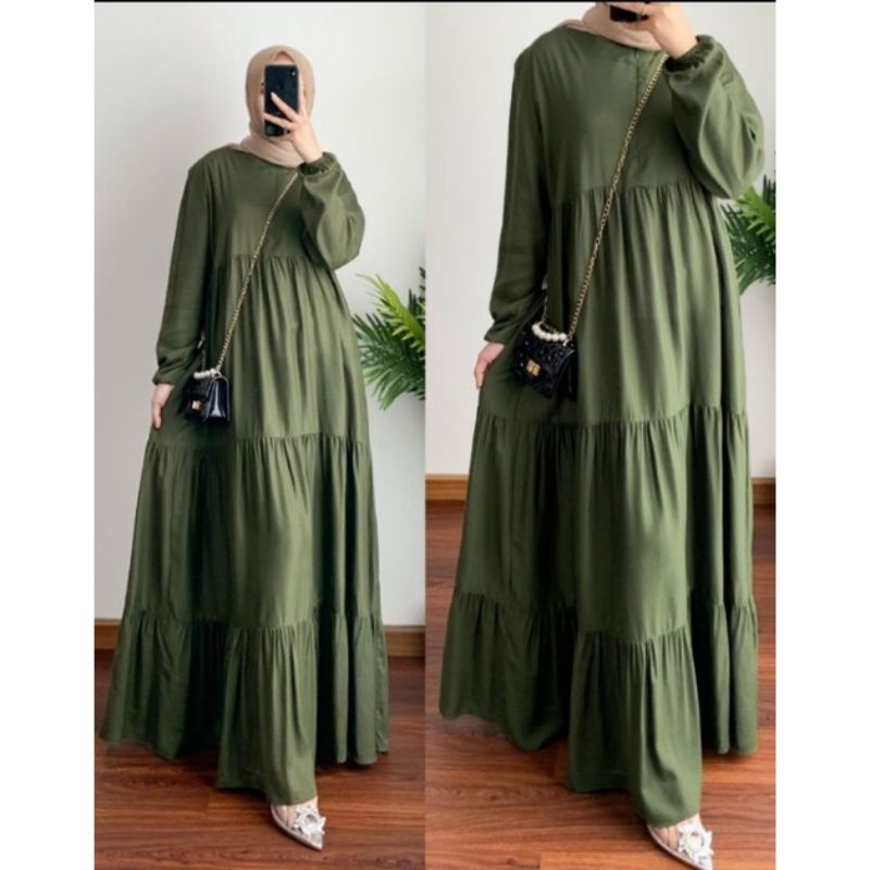 Gamis Polos Rayon - Gamis Busui Resleting Depan - Gamis Ruffle Busui Friendly