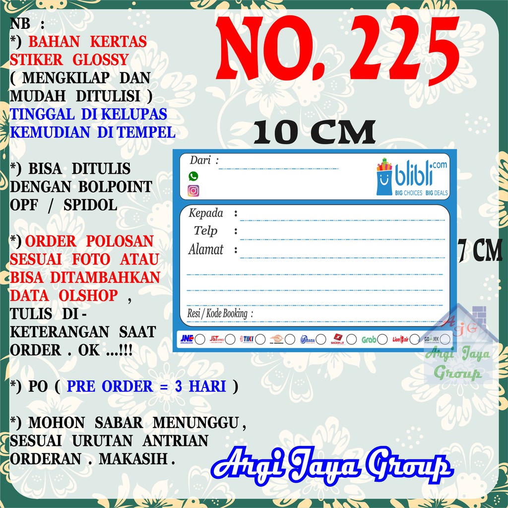 

Stiker Pengiriman - Sticker Alamat Olshop Murah Nomer 225 - 10x7 cm - Glossy