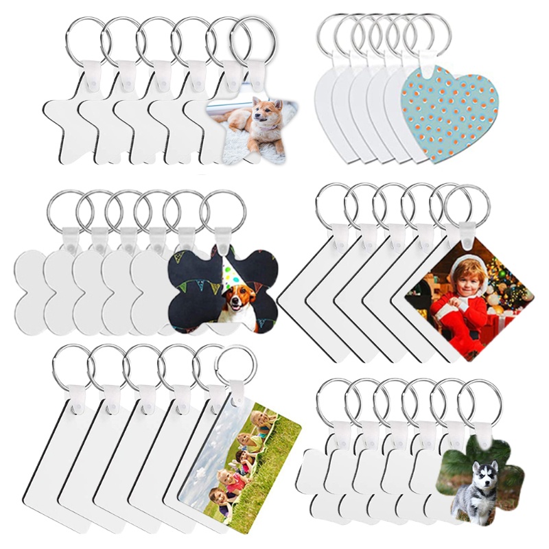 SIY  30 Pcs/Set Sublimation Blank Keychains Thermal Transfer Key Chain Double-Side Printed MDF Keyrings with Split Rings