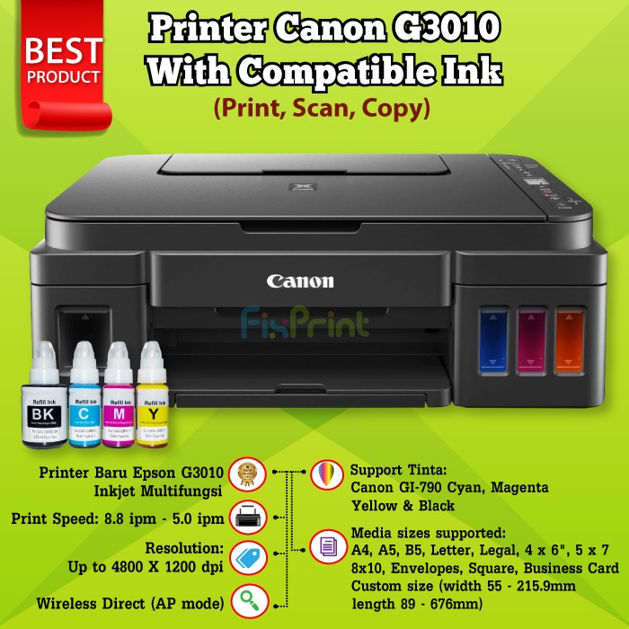 Printer CNON G3010 G 3010 Print Scan Copy WiFi Ink Tank Tinta GI790