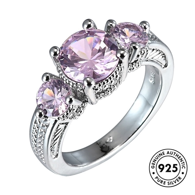 Cincin S925 Silver Aksen Berlian Warna Pink Gaya Klasik