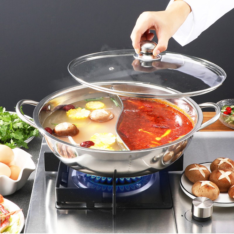 Panci Shabu - Shabu Sekat Stainless Steel - Panci Hot Pot Steamboat Plus Tutup Kaca