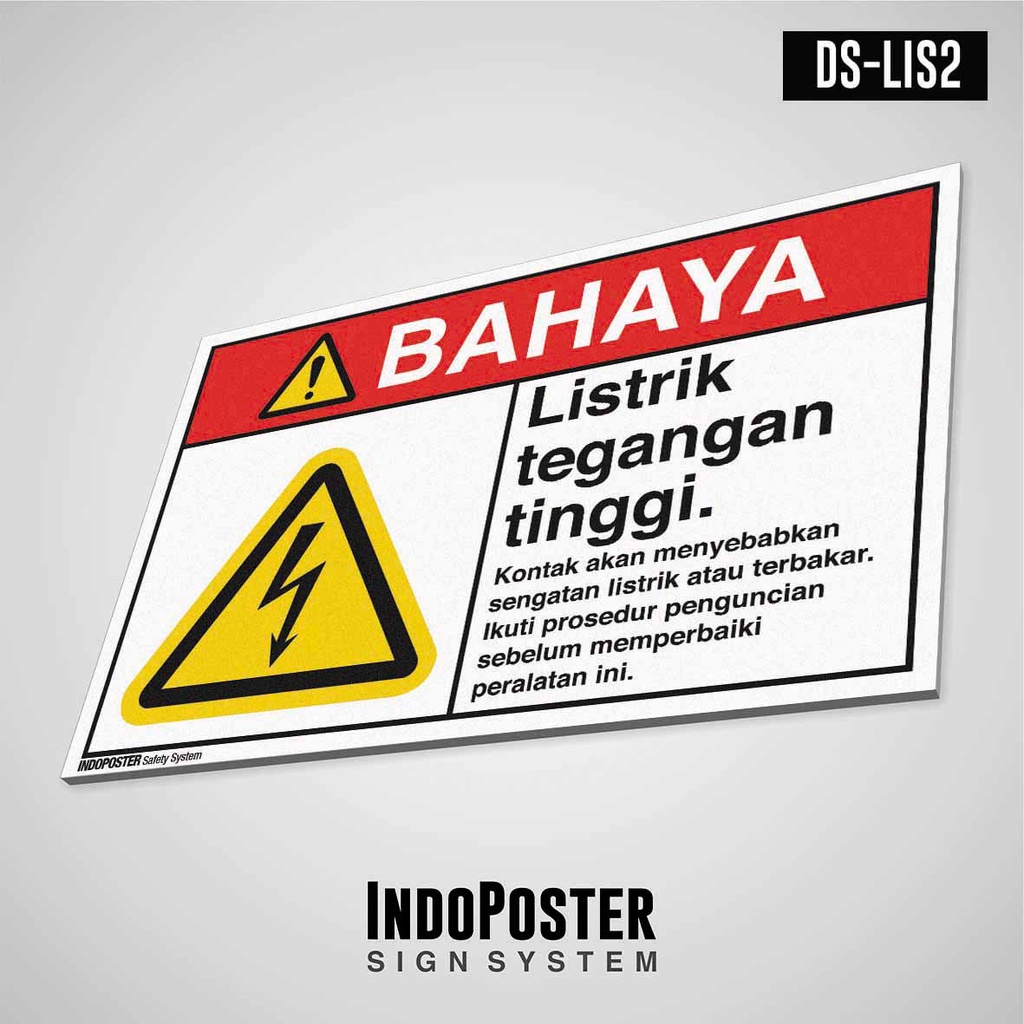 

Safety Sign Rambu K3 PVC ANSI Bahaya Listrik Tegangan Tinggi Kontak Menyebabkan Sengatan Listrik atau Terbakar Ikuti Prosedur Saat Memperbaiki Alat Ini