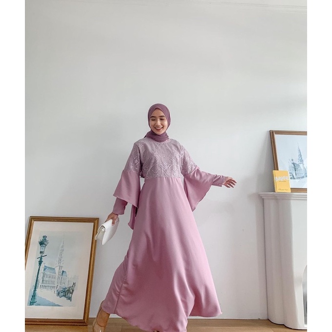 Ellina Brocade Dress/Dress Brocade Ld 110/Dress Jumbo/Gamis Seragaman/Gamis Pesta/Gamis Maternity