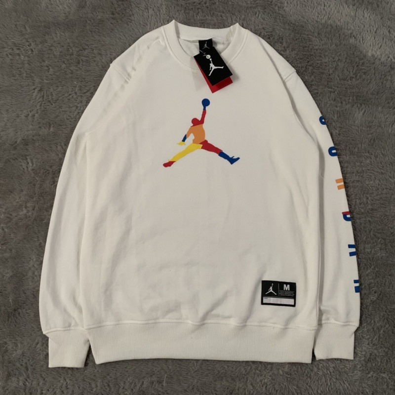 Sweater Crewneck Air Jordan Rainbow Taped White Fulltag &amp; Lebel