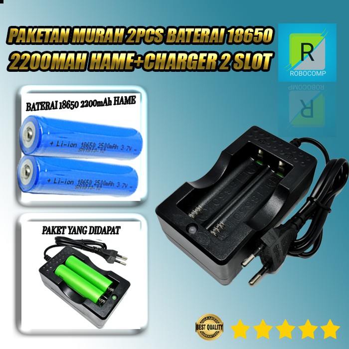 Paketan murah 2pcs Baterai 18650 2200mAh HAME+Charger 2 slot