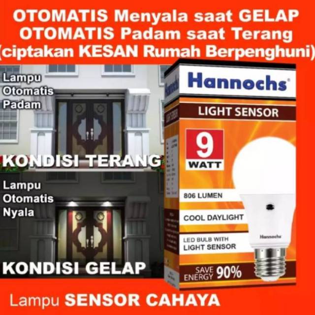 Lampu Sensor Cahaya Otomatis Hannochs 9w