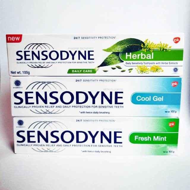 Sensodyne Fluoride Toothpaste Pasta Gigi Herbal/Cool Gel/Fresh Mint [100 gr]