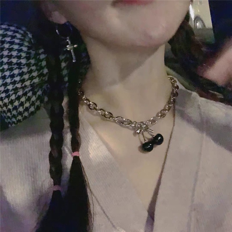 [ACKER] Kalung Ceri Hitam Gaya Korea Antik Retro Untuk Wanita