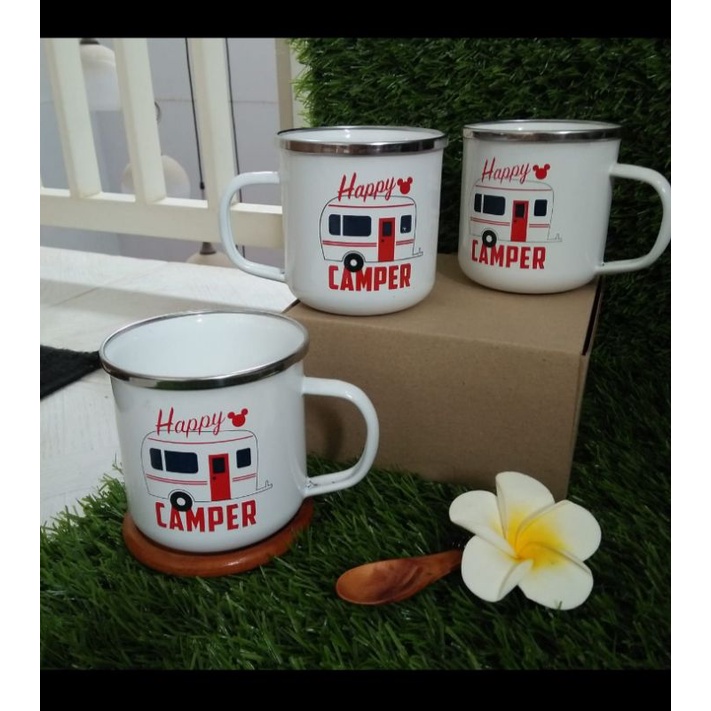 mug enamel 9cm ( putih happy camper)