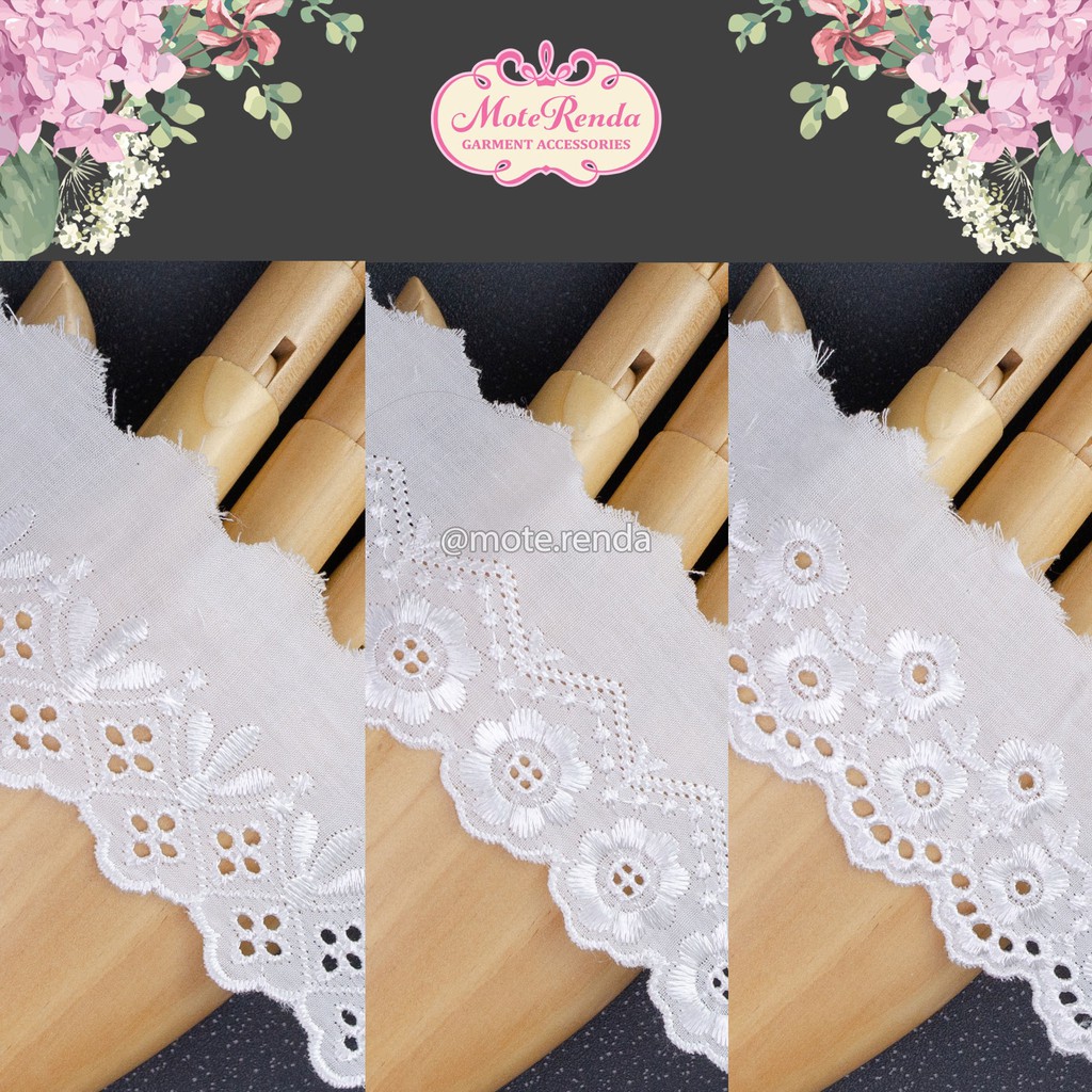 Renda katun putih, lebar 3.5cm (harga per 50cm) kode 5KVI35