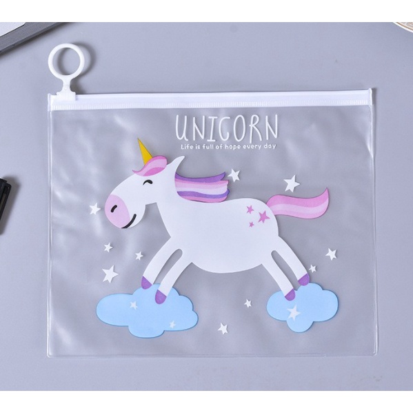 Pouch Kosmetik Transparan Motif Kaktus Tas Kosmetik Karakter Unicorn ZipLock Plastik Pink Panther