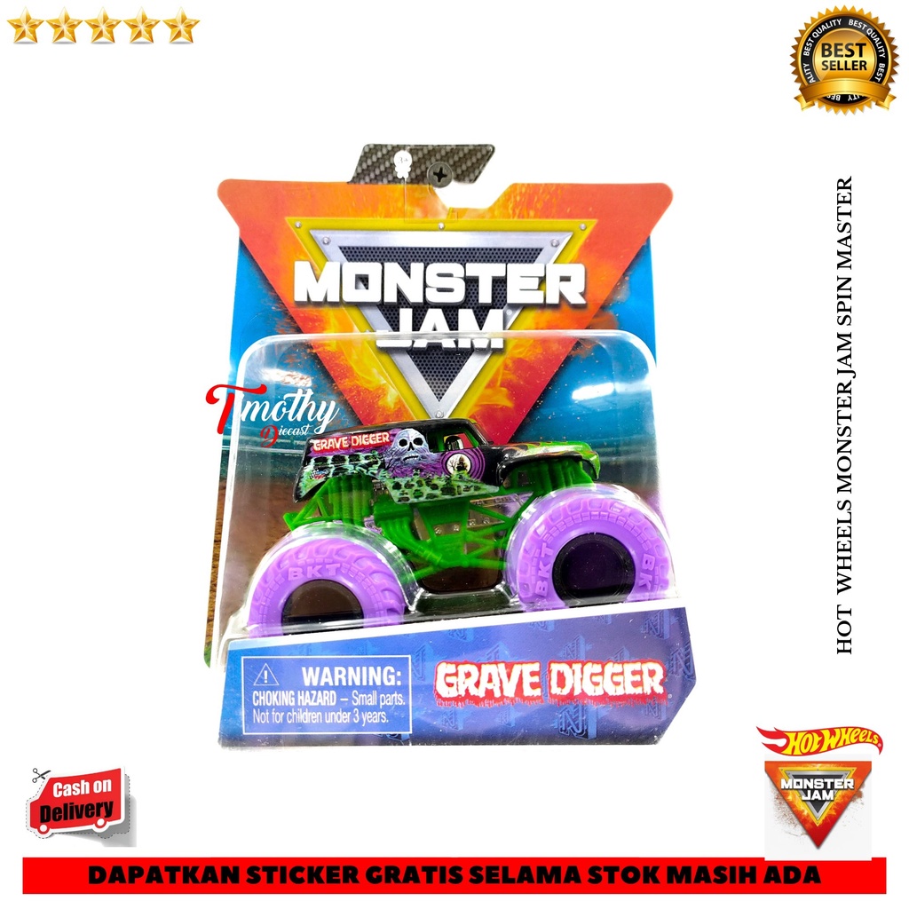 Hot Wheels Monster Jam Trucks Spin Grave Digger Color Tread Ungu