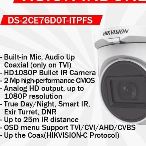 Camera CCTV Audio Microphone Hikvision DS-2CE76DOT-ITPFS 1080p 2MP