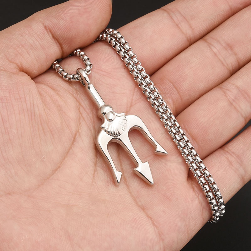 Kalung Trisula Neptune Bahan stainless steel titanium Gaya hip hop Untuk Pria