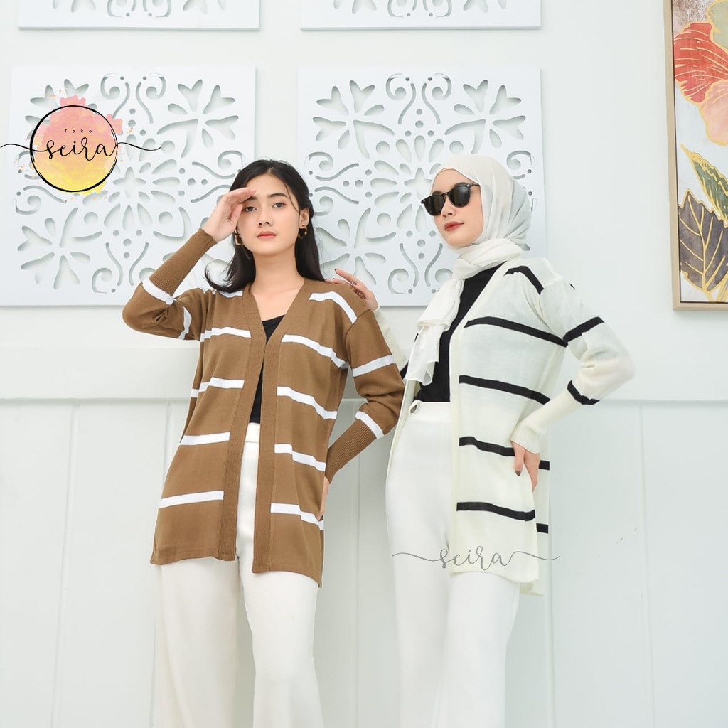 [BISA COD] Saera Cardy Outer / Saera Strip Cardigan Rajut Wanita Garis Stripe /  Pearly Clothes Saera Cardy Allura