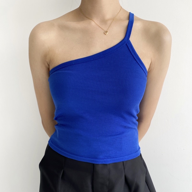 RYU TOP - POSHA Ribbed Knit Assymetric Tank Tanktop Summer Kotak Atasan Semi Long Crop Top Stretch Rib Ribbed Knit