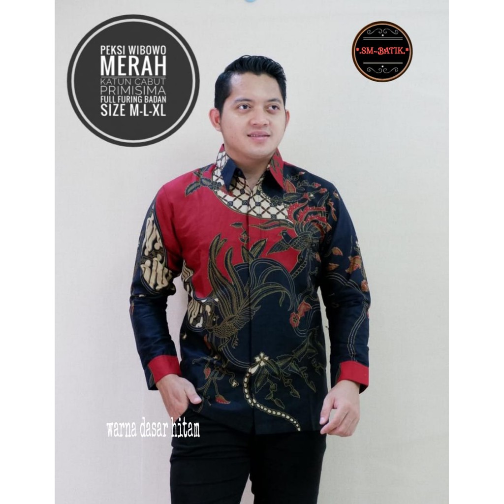 PEKSI WIBOWO MERAH Kemeja Baju Batik Seragam Pria Lengan Panjang PREMIUM MODERN LAPIS FULL FURING SM