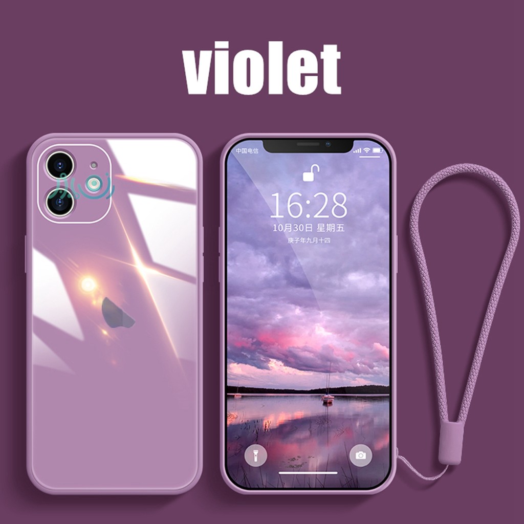 【Free Lanyard】Macaron case For iPhone 13 Pro MAX 11 12 Pro MAX XS MAX XR X  7+ 8 Plus SE 2020 Tempered Glass Case Square Silicone back cover