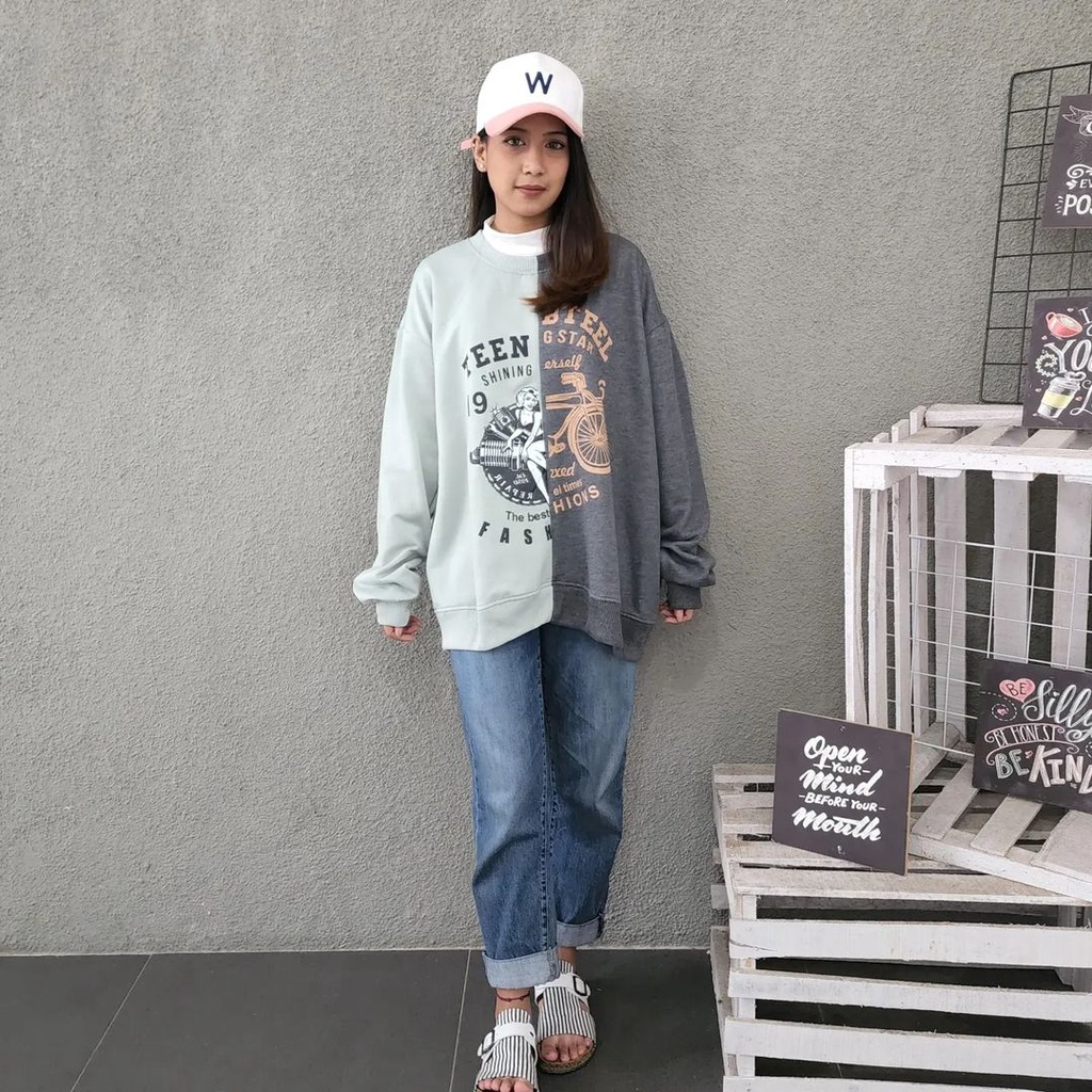 TEEN 2XL 3XL Sweater Crewneck Oblong | Outerwear Pria  Wanita Bahan Fleece Fashion Terkini Korean Style