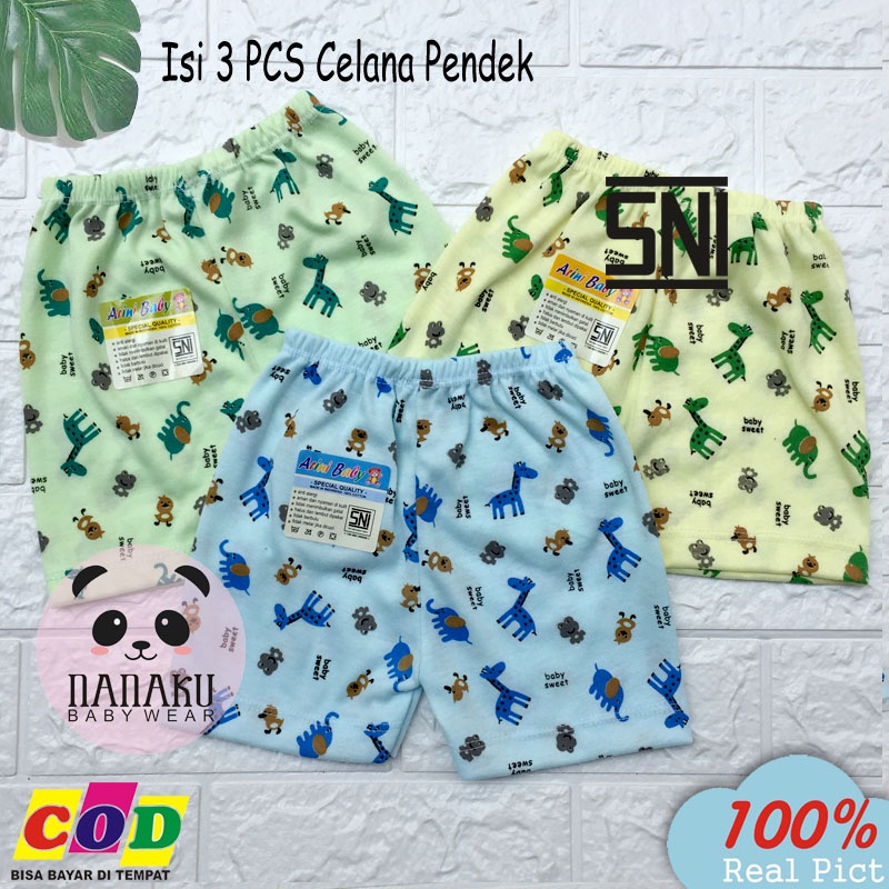 3 Celana Bayi Baru Lahir Celana Bayi Pendek Motif 0-6 Bulan Almeera Baby and Kids