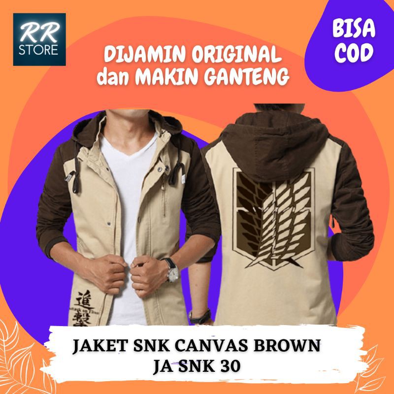 JAKET Anime SNK Attack On Titan AOT Jaket Pria Wanita Terbaru Terkeren/ Hoodie SNK AOT Canvas Brown