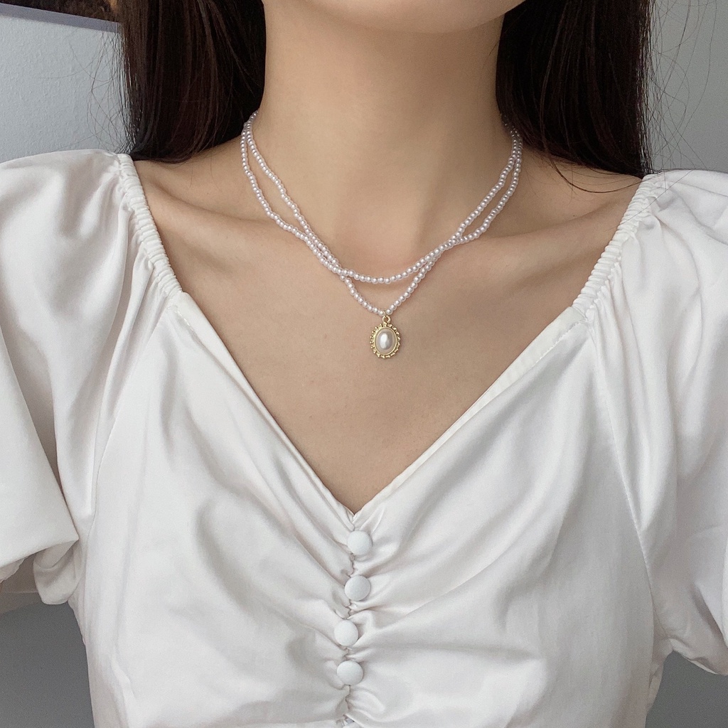 Pearl Necklace Accessories Retro Double Clavicle Chain Light Luxury Pendant