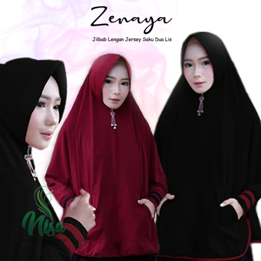 Jilbab Lengan Zenaya Saku Dua Hijab Tangan Bergo Khimar Jersey