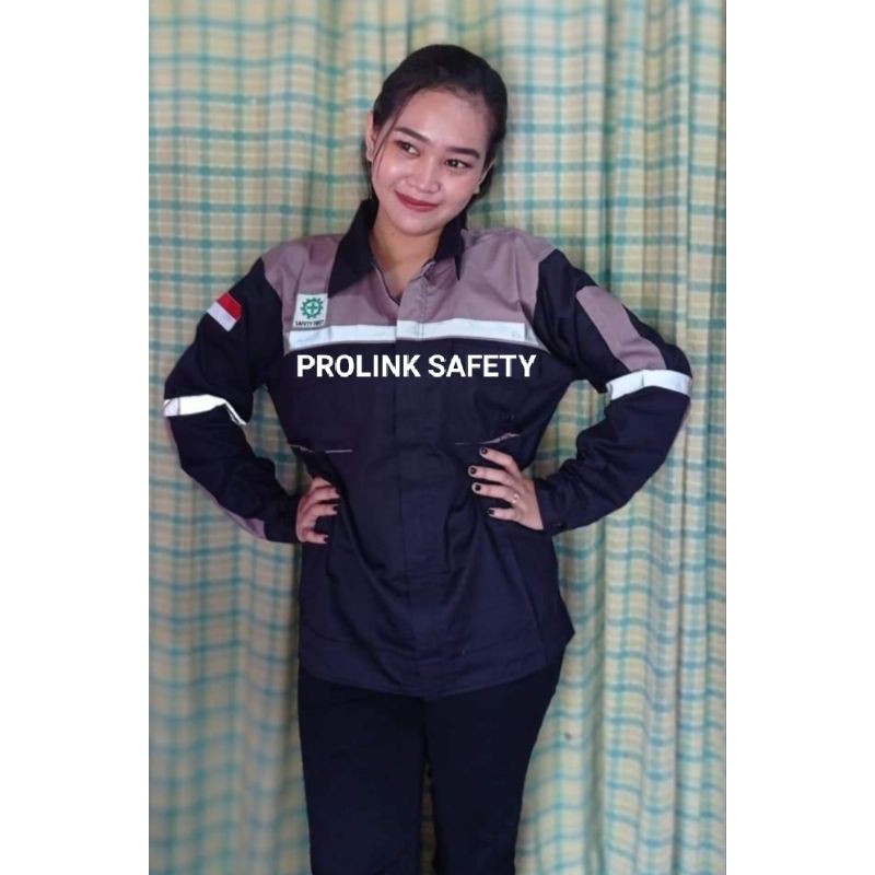 SERAGAM SAFETY RESLETING HITAM COKLAT SUSU FREE LOGO ATASAN KAIN DRILL