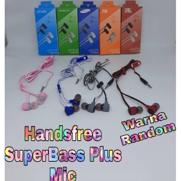 HEADSET / HANDSFREE WARNA WARNI SUPER BASS + MIC ALL BRAND bisa dipakai buat semua tipe hp