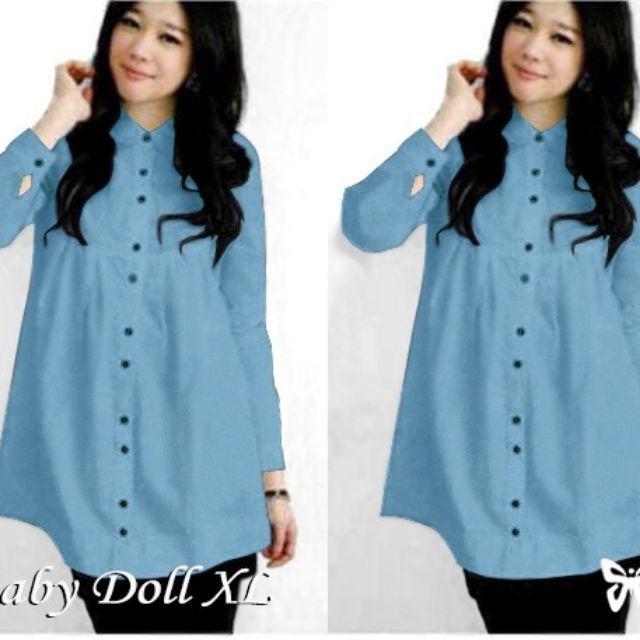 Kemeja fashion wanita - Babydoll XL-Biru