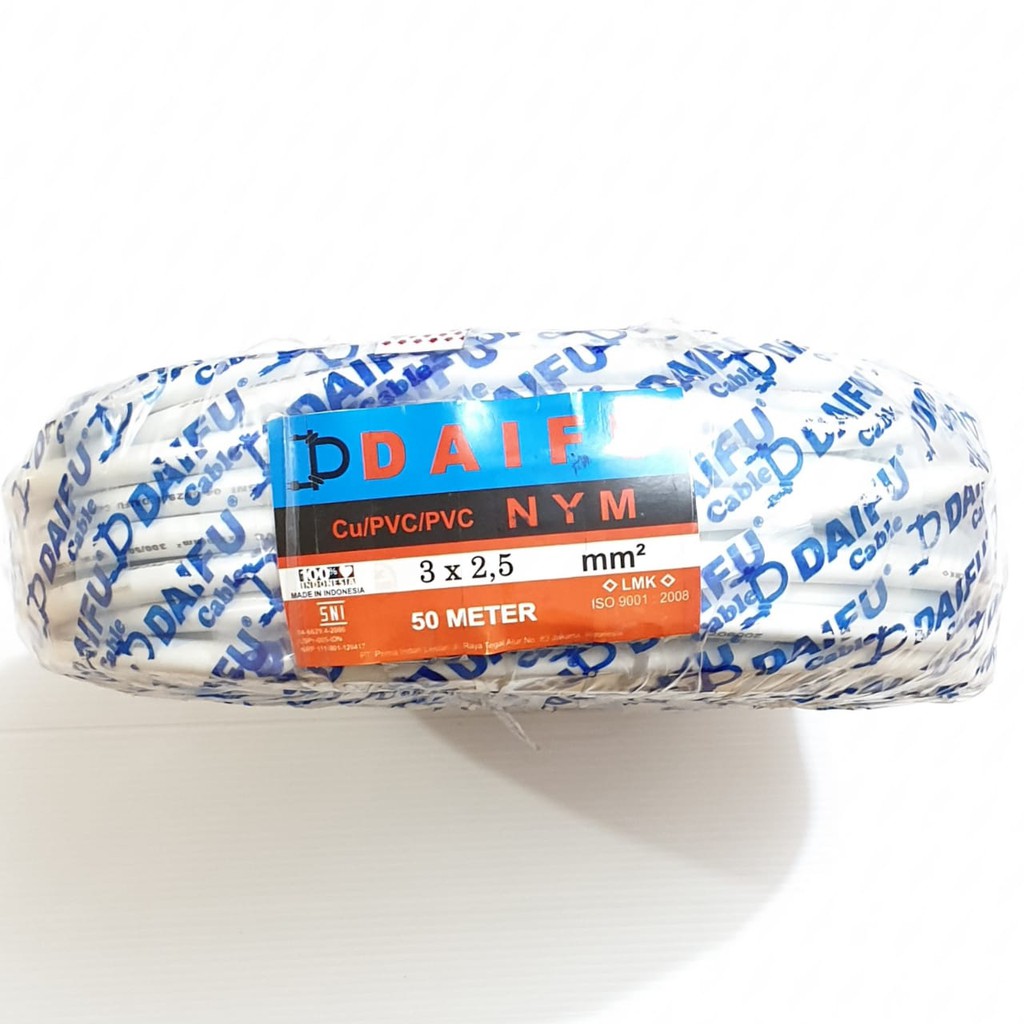 NYM Daifu 3x2,5mm² 50 Mtr SNI FULL Putih / Kabel Listrik / Dalam 3 Batang Engkel Tunggal Non Serabut