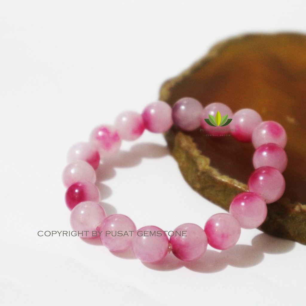 GELANG BATU GIOK PINK NATURAL 10 MM