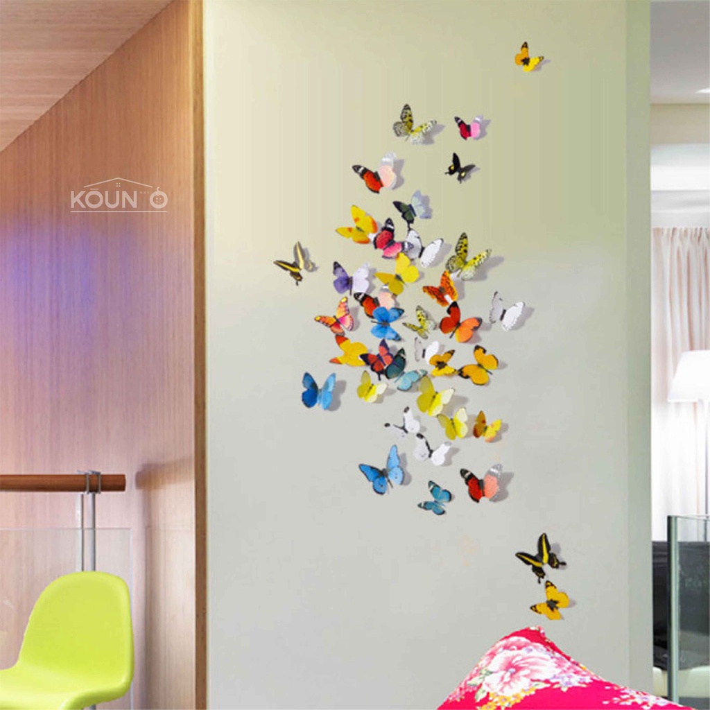 Stiker dan Magnet Tempelan Kulkas Dekorasi Dinding Tembok Motif Kupu Kupu 3D Wall Sticker Butterfly