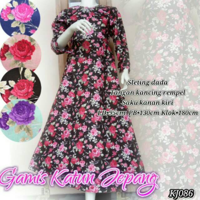Gamis katun jepang motif bunga