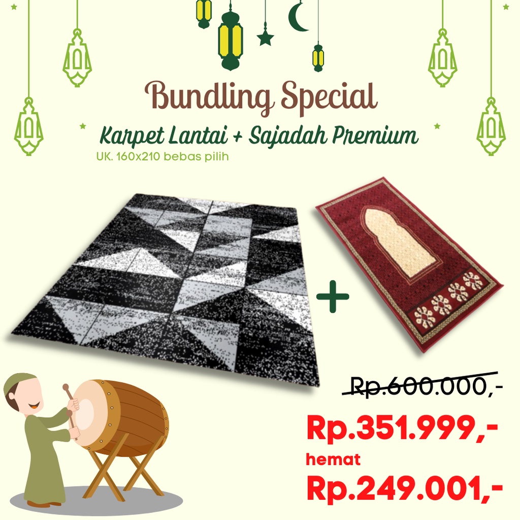 Hampers Special Ramadhan Bundling Karpet uk. 160x210 + Sajadah Premium