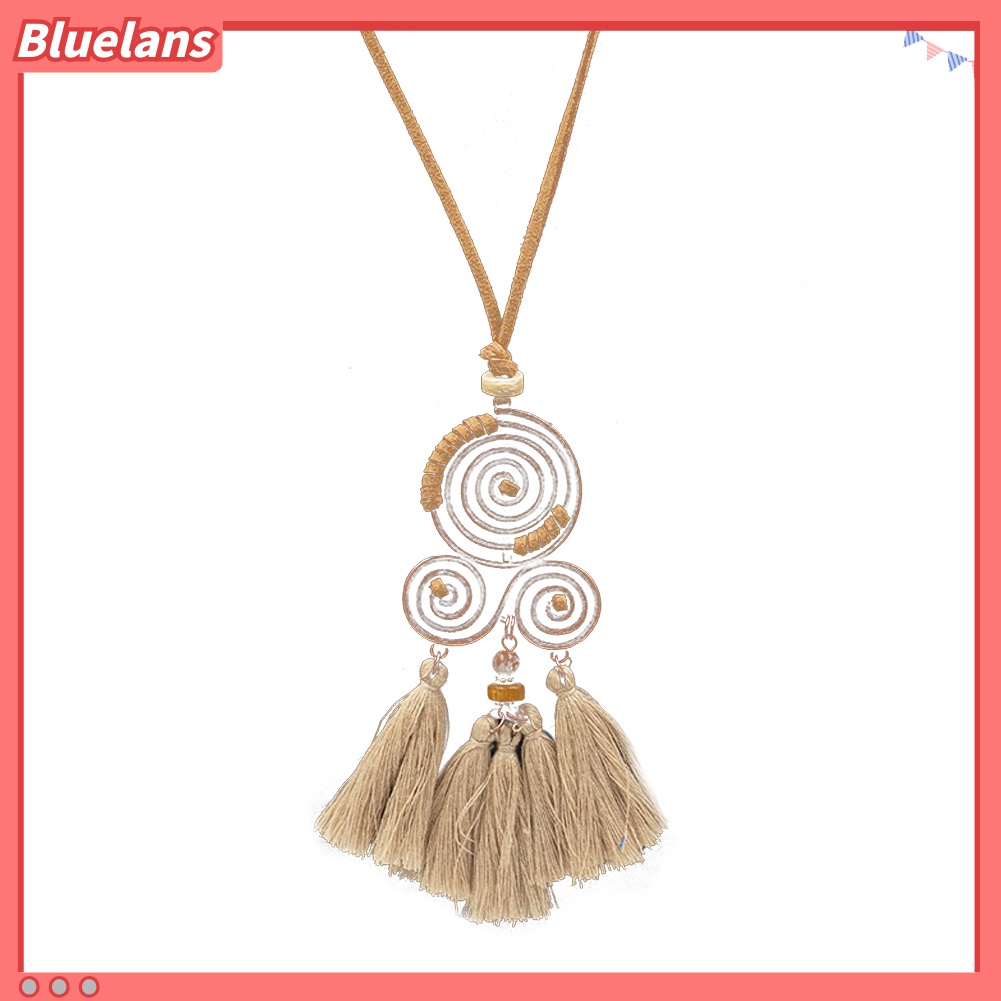 Bluelans Kalung Rantai Panjang Dengan Liontin Spiral Rumbai Gaya Bohemian Untuk Hadiah