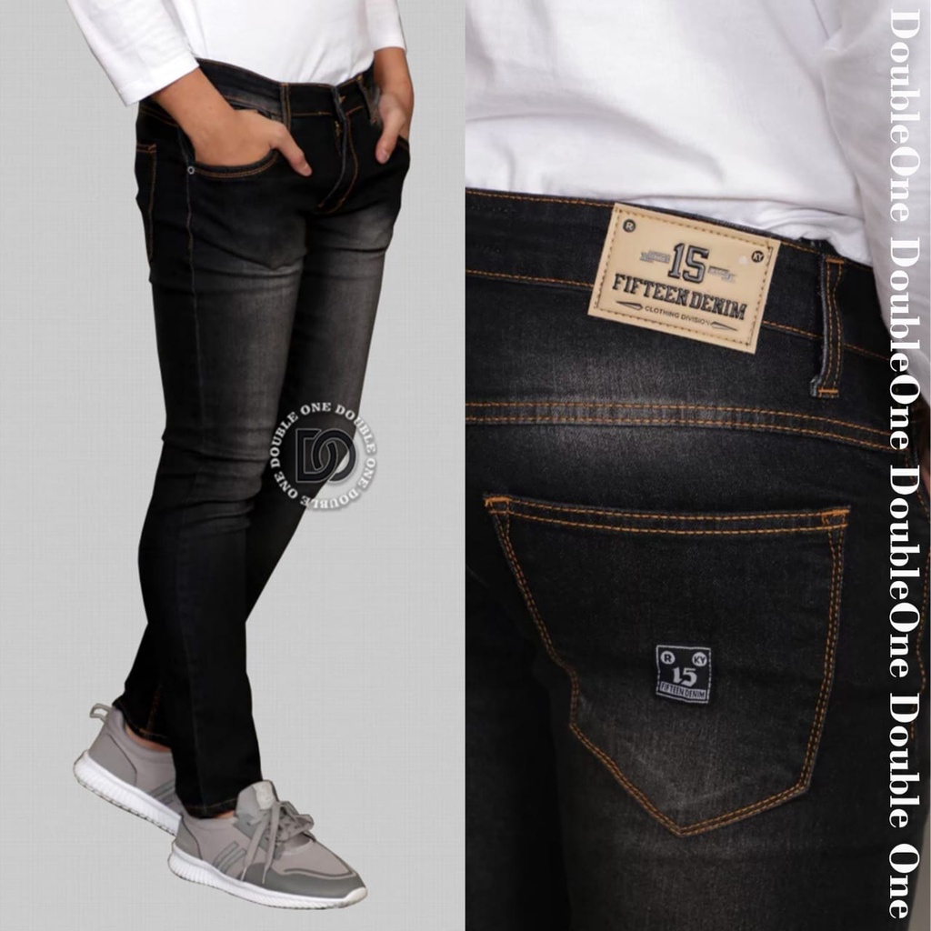 DOUBLE ONE Celana Jeans Panjang Pria Slim Fit Original FIFTEEN DENIM