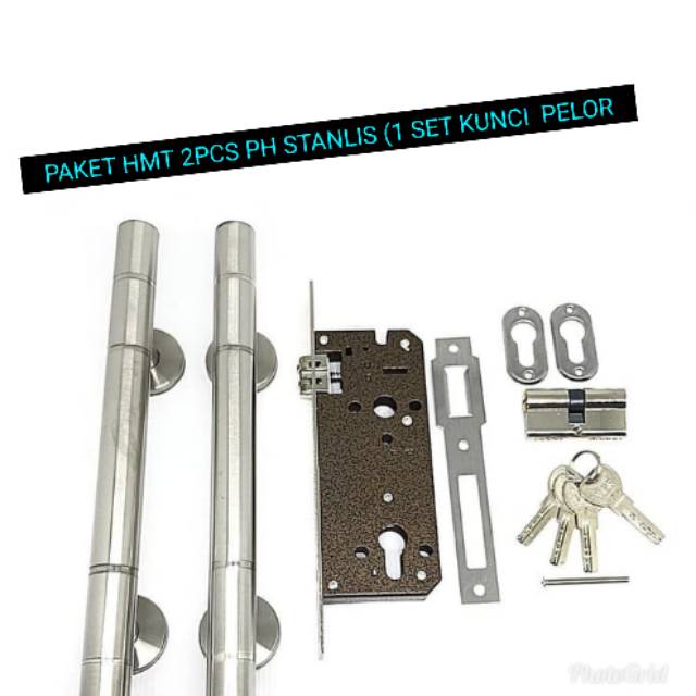 Pket hmt kunci pintu kunci pintu murah 2 pcs pH stanlis UK 33 cm + 1 set kunci pelor stanlis kunci