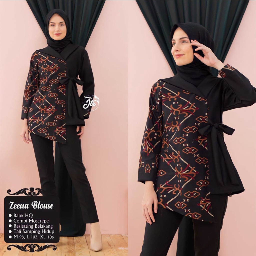 tey-17 Batik wanita ASJ SA HRB026 Kenongo Kemeja Tosca Pendek-songket hitam