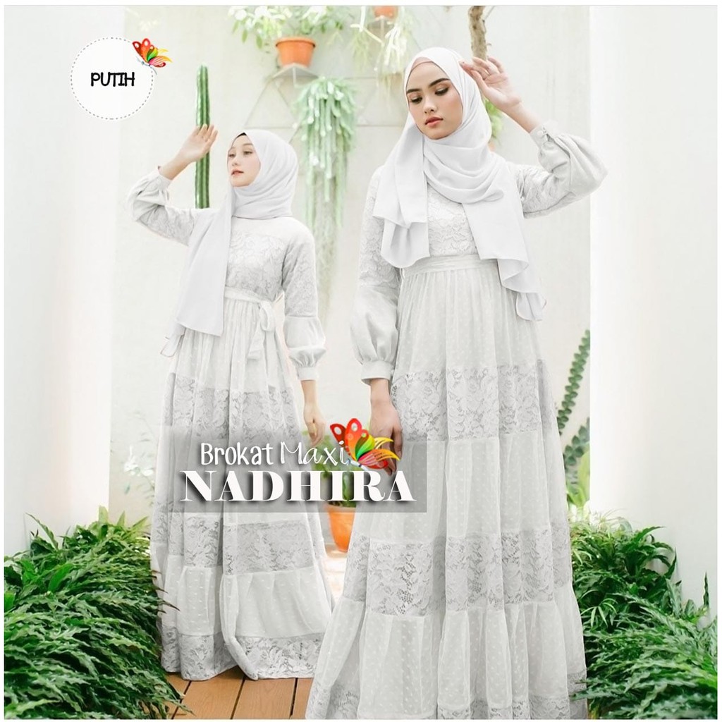 MAXI DRESS NADHIRA / DRESS MAXI BAHAN BRUKAT IMPORT KOMBI TILE BORDIR