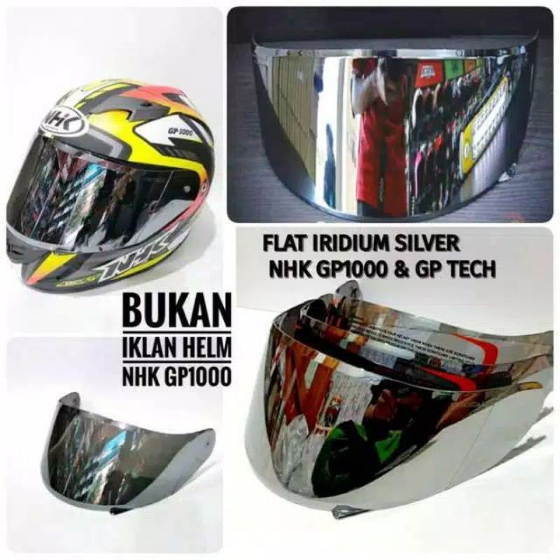 Flat Visor NHK Gp1000 / Gp 1000 R75 PNP GP Tech  iridium silver. Gold. blue. clear. hitam smoke