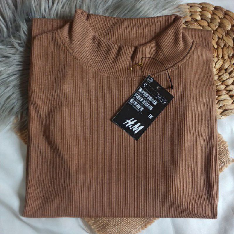 Baju Wanita Rib Premium Turtleneck Lengan Pendek / Turtleneck Viral Korea/  Kaos Rib Premium