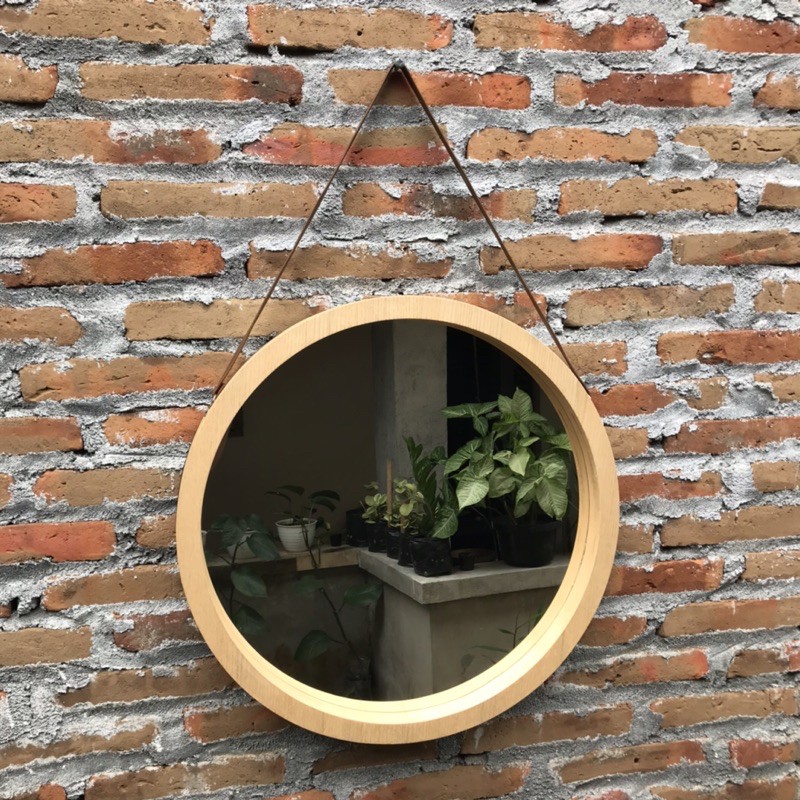 CERMIN BULAT VENEER SUNGKAI DAN MINDI DIAMETER 50 cm