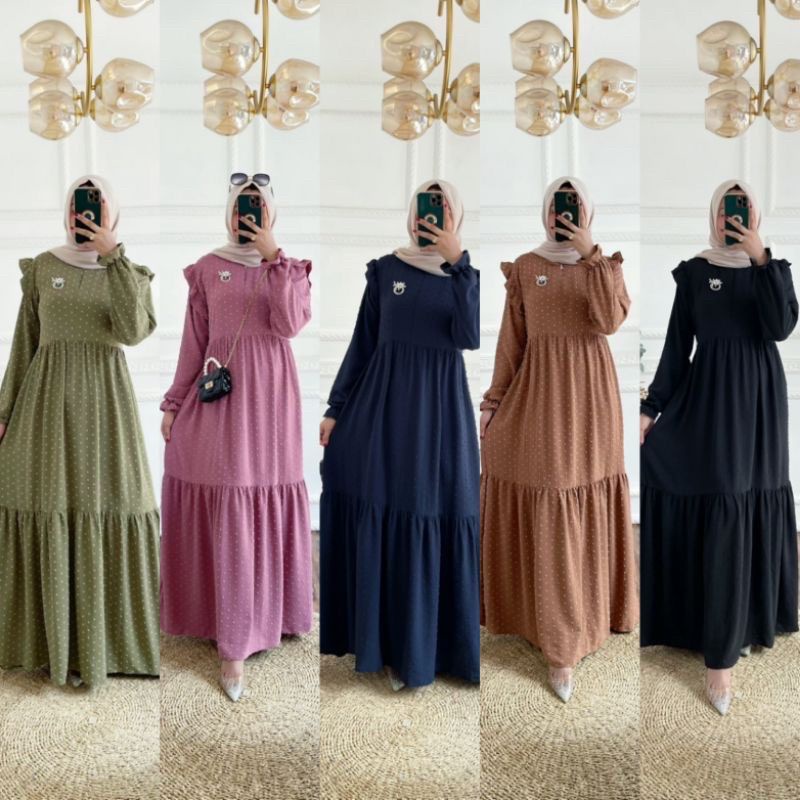DRESS MAXY URAGIRI TWO TONE DOTTY AIR FLOW GAMIS CRINKLE URAGIRI